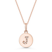 Initial Letter "J" Cubic Zirconia Crystal Round Disc Pendant in Solid 14k Rose Gold - BD-IP1-J-DiaCZ-14R