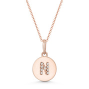 Initial Letter "N" Cubic Zirconia Crystal Round Disc Pendant in Solid 14k Rose Gold - BD-IP1-N-DiaCZ-14R