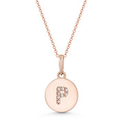 Initial Letter "P" Cubic Zirconia Crystal Round Disc Pendant in Solid 14k Rose Gold - BD-IP1-P-DiaCZ-14R