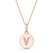 Initial Letter "V" Cubic Zirconia Crystal Round Disc Pendant in Solid - BD-IP1-V-DiaCZ-14R