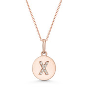 Initial Letter "X" Cubic Zirconia Crystal Round Disc Pendant in Solid 14k Rose Gold - BD-IP1-X-DiaCZ-14R