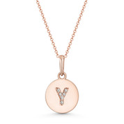 Initial Letter "Y" Cubic Zirconia Crystal Round Disc Pendant in Solid 14k Rose Gold  - BD-IP1-Y-DiaCZ-14R