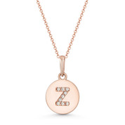 Initial Letter "Z" Cubic Zirconia Crystal Round Disc Pendant in Solid 14k Rose Gold - BD-IP1-Z-DiaCZ-14R