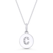 Initial Letter "C" Cubic Zirconia Crystal Round Disc Pendant in Solid 14k White Gold - BD-IP1-C-DiaCZ-14W