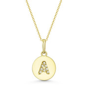 Initial Letter "A" Cubic Zirconia Crystal Round Disc Pendant in Solid 14k Yellow Gold - BD-IP1-A-DiaCZ-14Y