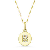 Initial Letter "B" Cubic Zirconia Crystal Round Disc Pendant in Solid 14k Yellow Gold -  BD-IP1-B-DiaCZ-14Y