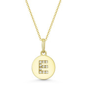 Initial Letter "E" Cubic Zirconia Crystal Round Disc Pendant in Solid 14k Yellow Gold - BD-IP1-E-DiaCZ-14Y