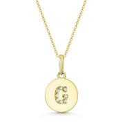 Initial Letter "G" Cubic Zirconia Crystal Round Disc Pendant in Solid 14k Yellow Gold - BD-IP1-G-DiaCZ-14Y