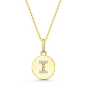 Initial Letter "I" Cubic Zirconia Crystal Round Disc Pendant in Solid 14k Yellow Gold - BD-IP1-I-DiaCZ-14Y