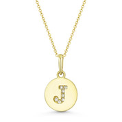 Initial Letter "J" Cubic Zirconia Crystal Round Disc Pendant in Solid 14k Yellow Gold - BD-IP1-J-DiaCZ-14Y