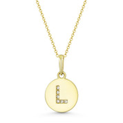 Initial Letter "L" Cubic Zirconia Crystal Round Disc Pendant in Solid 14k Yellow Gold - BD-IP1-L-DiaCZ-14Y
