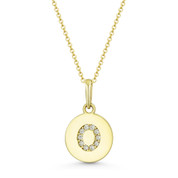 Initial Letter "O" Cubic Zirconia Crystal Round Disc Pendant in Solid 14k Yellow Gold - BD-IP1-O-DiaCZ-14Y