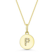 Initial Letter "P" Cubic Zirconia Crystal Round Disc Pendant in Solid 14k Yellow Gold - BD-IP1-P-DiaCZ-14Y