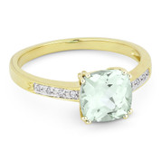 1.46ct Cushion Cut Green Amethyst & Round Cut Diamond Engagement / Promise Ring in 14k Yellow Gold