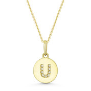 Initial Letter "U" Cubic Zirconia Crystal Round Disc Pendant in Solid 14k Yellow Gold - BD-IP1-U-DiaCZ-14Y