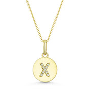 Initial Letter "X" Cubic Zirconia Crystal Round Disc Pendant in Solid 14k Yellow Gold - BD-IP1-X-DiaCZ-14Y