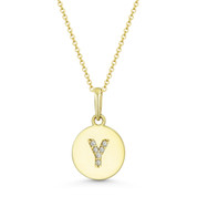 Initial Letter "Y" Cubic Zirconia Crystal Round Disc Pendant in Solid 14k Yellow Gold - BD-IP1-Y-DiaCZ-14Y