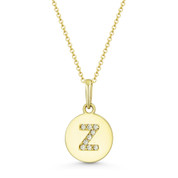 Initial Letter "Z" Cubic Zirconia Crystal Round Disc Pendant in Solid 14k Yellow Gold - BD-IP1-Z-DiaCZ-14Y