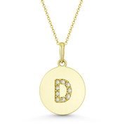 Initial Letter "D" Cubic Zirconia Crystal Round Disc Pendant in Solid 14k Yellow Gold - BD-IP2-D-DiaCZ-14Y