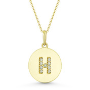 Initial Letter "H" Cubic Zirconia Crystal Round Disc Pendant in Solid 14k Yellow Gold - BD-IP2-H-DiaCZ-14Y