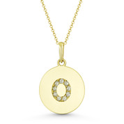Initial Letter "O" Cubic Zirconia Crystal Round Disc Pendant in Solid 14k Yellow Gold - BD-IP2-O-DiaCZ-14Y