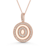 Cubic Zirconia Crystal Pave Initial Letter "O" & Halo Round Disc Pendant in Solid 14k Rose Gold - BD-IP3-O-DiaCZ-14R