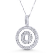Cubic Zirconia Crystal Pave Initial Letter "O" & Halo Round Disc Pendant in Solid 14k White Gold - BD-IP3-O-DiaCZ-14W