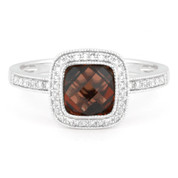 2.27ct Checkerboard Garnet & Round Cut Diamond Pave Halo-Design Ring in 14k White Gold