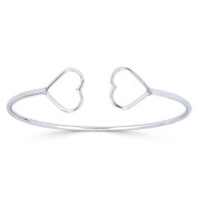 13x15mm Double Heart Charm Open-Cuff Bangle Bracelet in .925 Sterling Silver - ST-BG021-SL