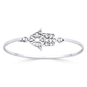 Hamsa Hand & Multi-Heart Evil Eye Charm Cuff Bangle Bracelet in .925 Sterling Silver - ST-BG022-SL