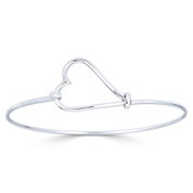 Heart-Lasso Love Charm Cuff Bangle Bracelet in .925 Sterling Silver - ST-BG024-SL