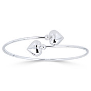 Hollow Double Heart Charm Open-Cuff Bypass Bangle in .925 Sterling Silver - ST-BG026-SL