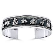 Chinese Zodiac Animal Open Heavy-Cuff Charm Bangle Bracelet in Solid .925 Sterling Silver - ST-BG028-SL