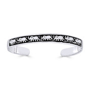 Elephant Charm Open Cuff Adjustable Bangle Bracelet in Solid .925 Sterling Silver - ST-BG029-SL
