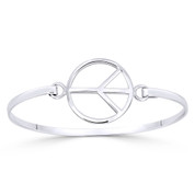 Peace Sign 22mm Circle Charm Bangle Bracelet in Solid .925 Sterling Silver - ST-BG034-SL