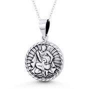 Aquarius Zodiac Sign Circle Astrology Charm Pendant & Chain Necklace in Oxidized .925 Sterling Silver - ST-HCP002-AQU-SLO