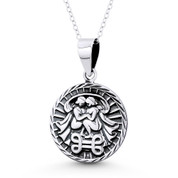 Gemini Zodiac Sign Circle Astrology Charm Pendant & Chain Necklace in Oxidized .925 Sterling Silver - ST-HCP002-GEM-SLO