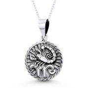 Scorpio Zodiac Sign Circle Astrology Charm Pendant & Chain Necklace in Oxidized .925 Sterling Silver -  ST-HCP002-SCO-SLO