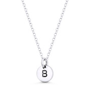 Initial Letter "B" Engraved Tiny 11x8mm (0.4"x0.3") Circle Pendant in .925 Sterling Silver -  ST-IP001-B-SLP