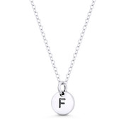 Initial Letter "F" Engraved Tiny 11x8mm (0.4"x0.3") Circle Pendant in .925 Sterling Silver -  ST-IP001-F-SLP