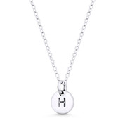 Initial Letter "H" Engraved Tiny 11x8mm (0.4"x0.3") Circle Pendant in .925 Sterling Silver - ST-IP001-H-SLP