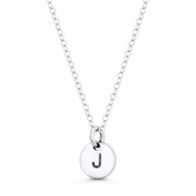 Initial Letter "J" Engraved Tiny 11x8mm (0.4"x0.3") Circle Pendant in .925 Sterling Silver - ST-IP001-J-SLP