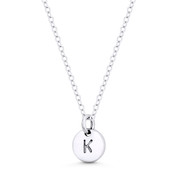 Initial Letter "K" Engraved Tiny 11x8mm (0.4"x0.3") Circle Pendant in .925 Sterling Silver - ST-IP001-K-SLP