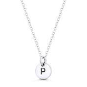 Initial Letter "P" Engraved Tiny 11x8mm (0.4"x0.3") Circle Pendant in .925 Sterling Silver -  ST-IP001-P-SLP