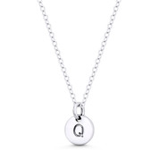 Initial Letter "Q" Engraved Tiny 11x8mm (0.4"x0.3") Circle Pendant in .925 Sterling Silver - ST-IP001-Q-SLP