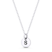 Initial Letter "S" Engraved Tiny 11x8mm (0.4"x0.3") Circle Pendant in .925 Sterling Silver -  ST-IP001-S-SLP