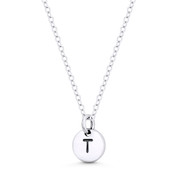 Initial Letter "T" Engraved Tiny 11x8mm (0.4"x0.3") Circle Pendant in .925 Sterling Silver -  ST-IP001-T-SLP