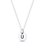 Initial Letter "U" Engraved Tiny 11x8mm (0.4"x0.3") Circle Pendant in .925 Sterling Silver - ST-IP001-U-SLP