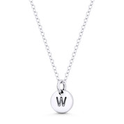 Initial Letter "W" Engraved Tiny 11x8mm (0.4"x0.3") Circle Pendant in .925 Sterling Silver -  ST-IP001-W-SLP