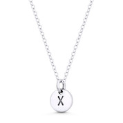 Initial Letter "X" Engraved Tiny 11x8mm (0.4"x0.3") Circle Pendant in .925 Sterling Silver -  ST-IP001-X-SLP